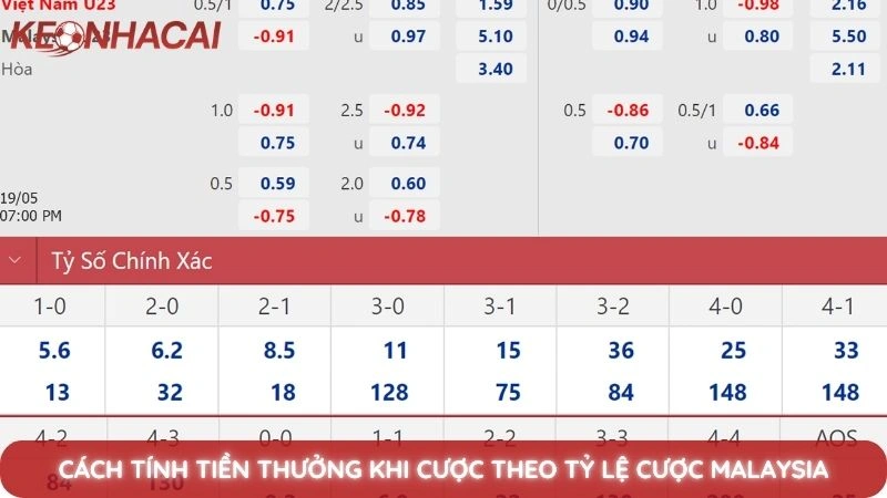 Tỷ lệ cược Malaysia - Cách đọc và tính tiền kèo Malay chi tiết 3 Cách tính tiền thưởng khi cược theo tỷ lệ cược Malaysia